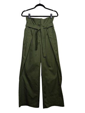 FOREVER 21 High-Waist Olive Green Paperbag Belted Pants Small